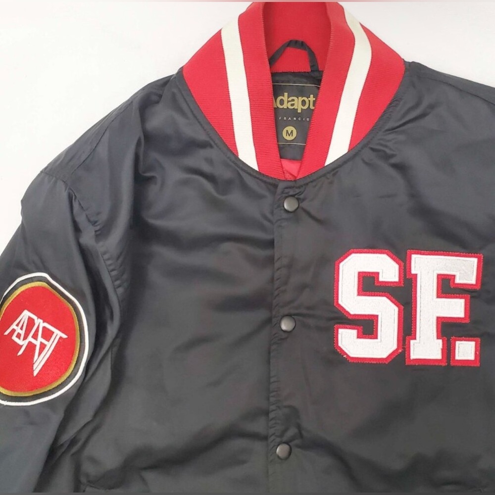 Adapt Men's Gold Blooded Retro San Francisco 49ers Inspired Snap Bomber Jacket M - Picture 5 of 9